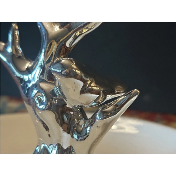 Silver Bird Ring Holder Jewelry Trinket Dish Decor White Ceramic 6x6x3.75 NWOT - Picture 2 of 3